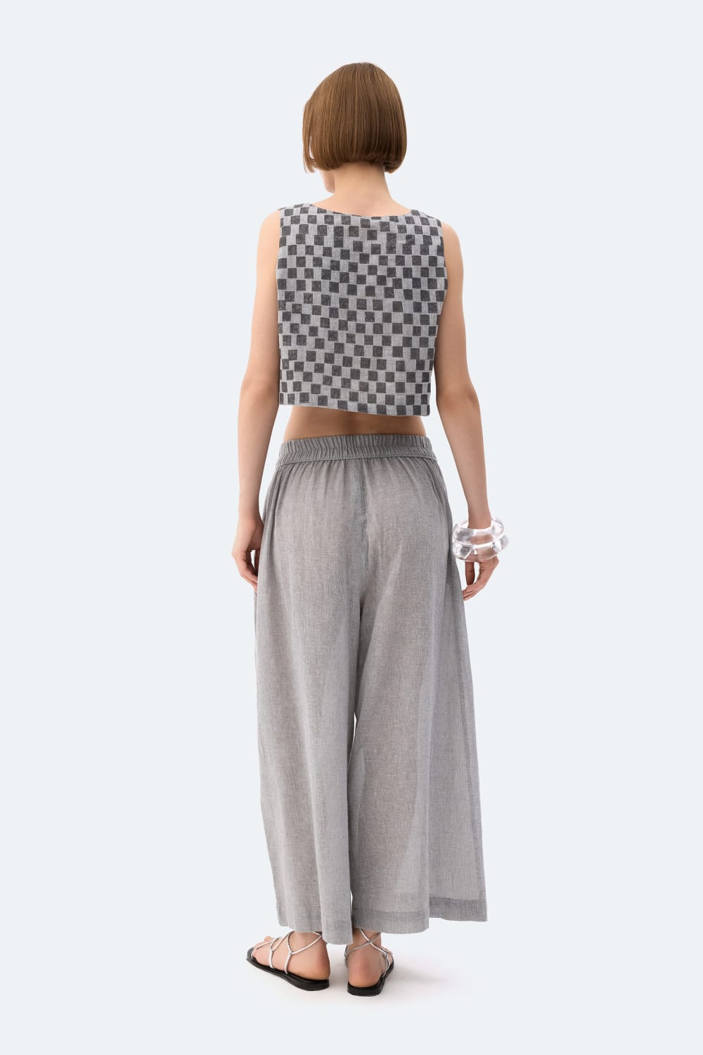 İkikız-Dama Desenli Crop Bluz-Bluz-3-roqelvaxirum.shop
