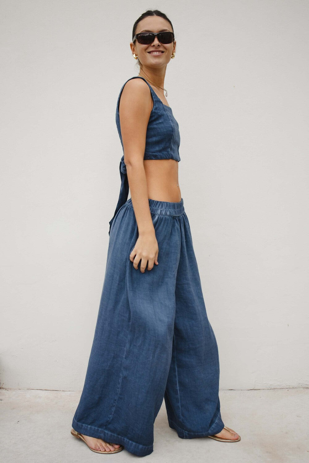 Keten Navy Palazzo Pantolon - 5
