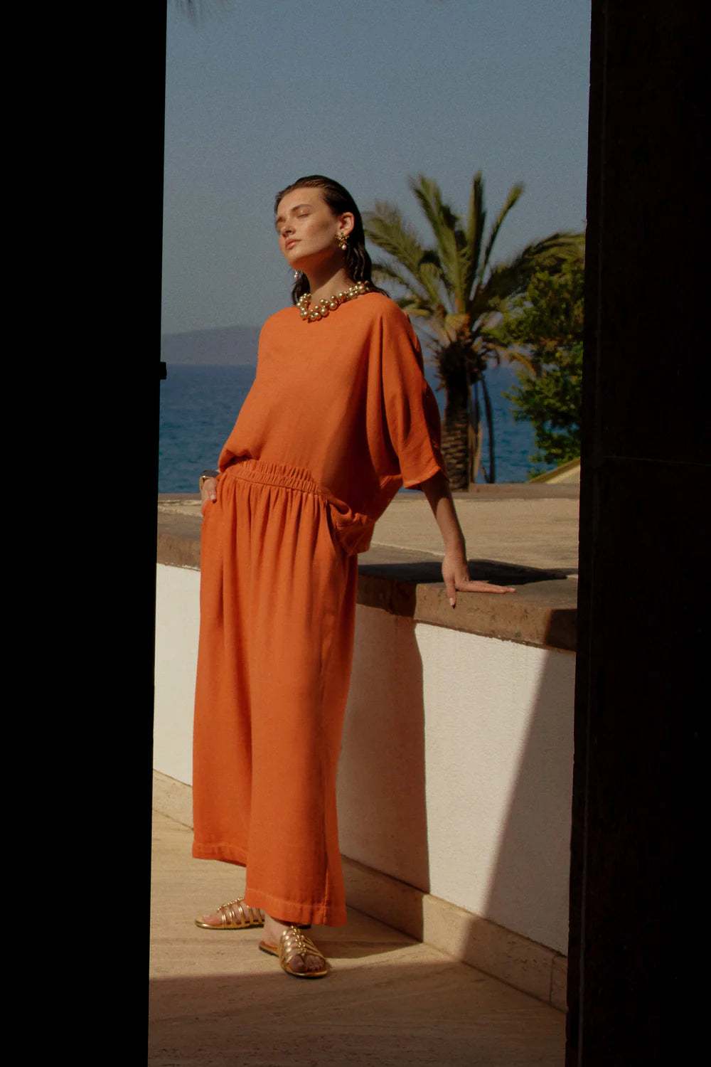 Keten Terracotta Palazzo Pantalon - 1