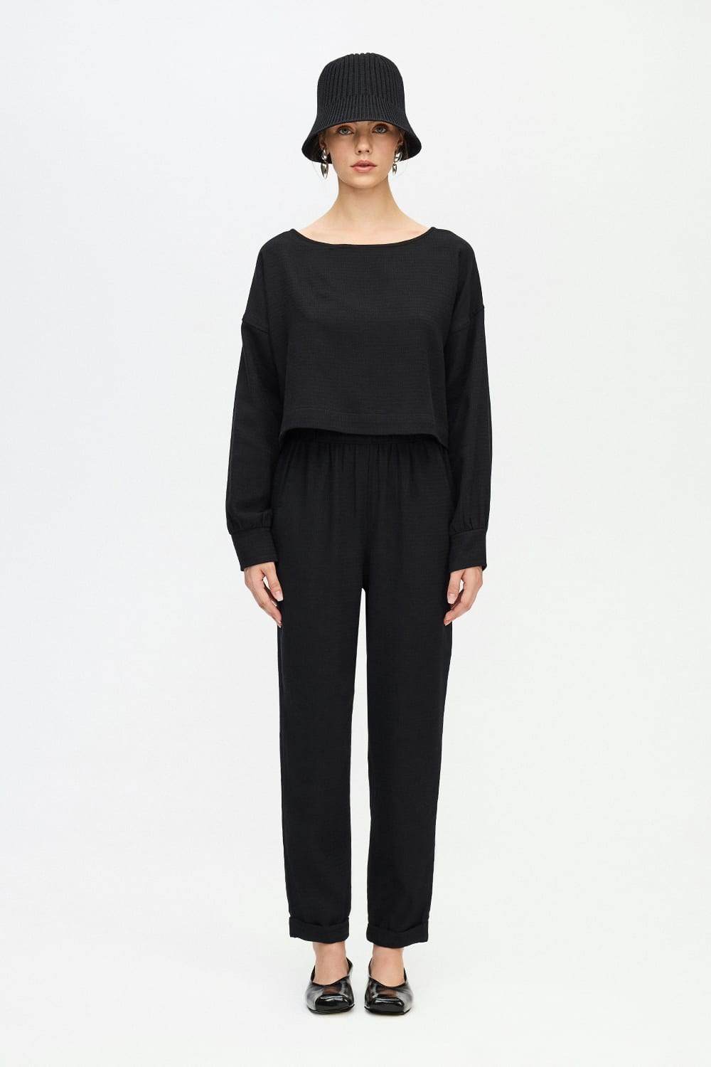 İkikız-Siyah Crop Bluz-Top-1-roqelvaxirum.shop