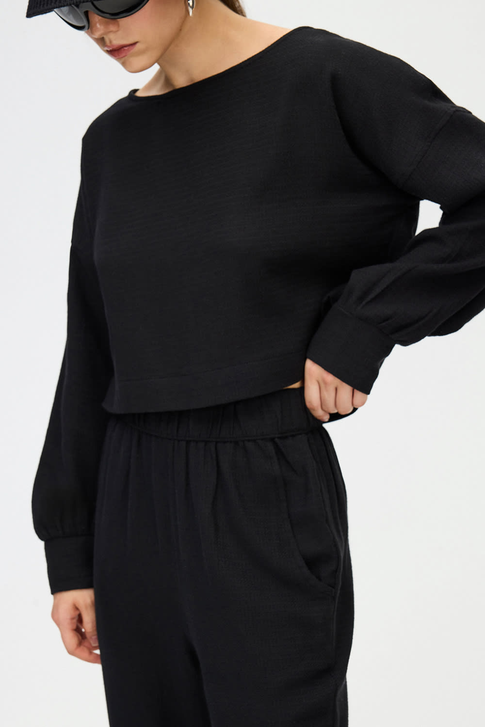 İkikız-Siyah Crop Bluz-Top-5-roqelvaxirum.shop