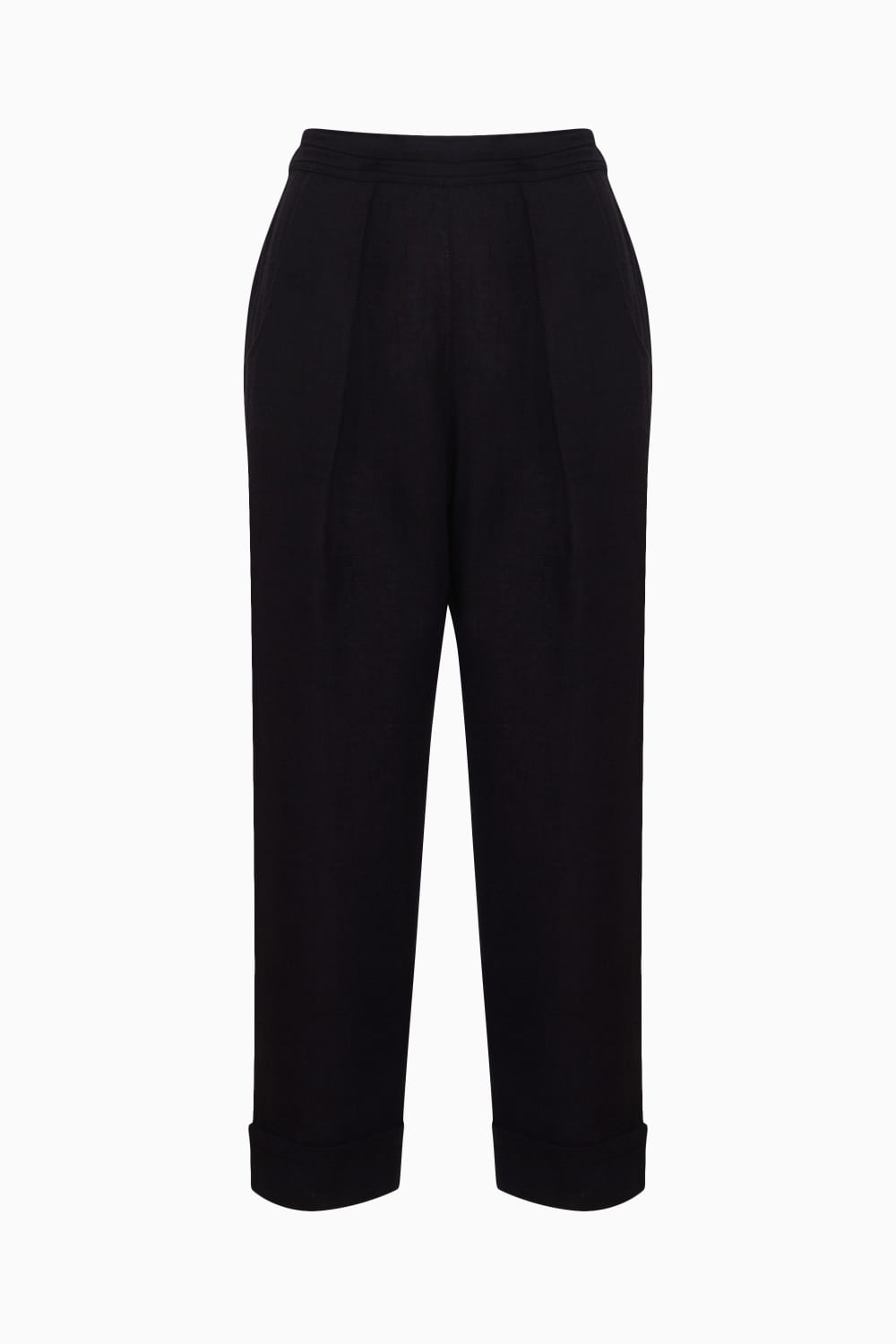 İkikız-Siyah Keten Pilili Pantolon-Pantolon-4-roqelvaxirum.shop