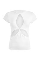 Jendue-Cutout Detailed White Basic T-shirt-T-Shirts-3-roqelvaxirum.shop