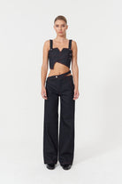 Jendue-Davidson Asymmetric Belt Pants-Kot Pantolon-1-roqelvaxirum.shop