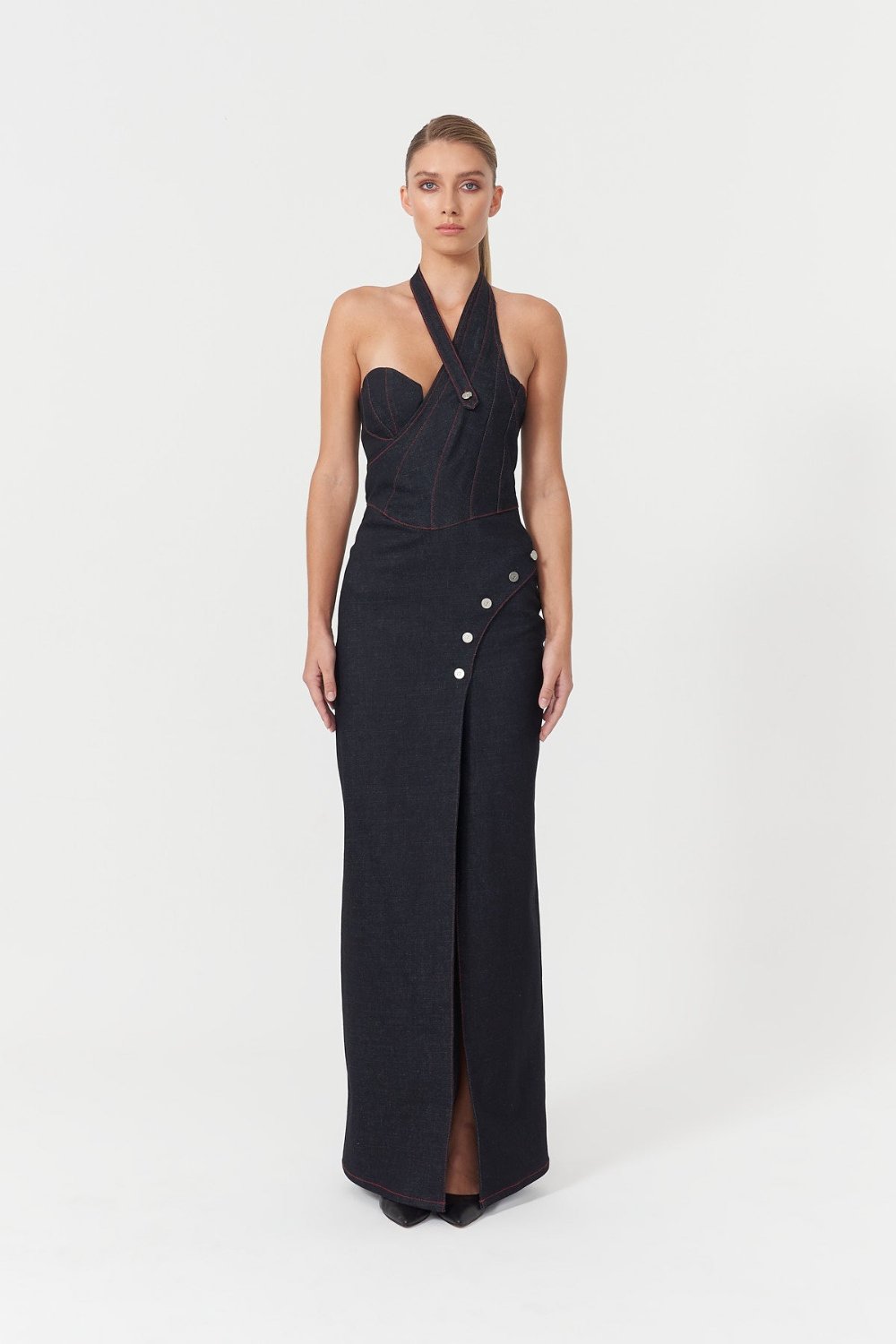 Jendue-Davidson Cross Neck Maxi Dress-Elbise-1-roqelvaxirum.shop