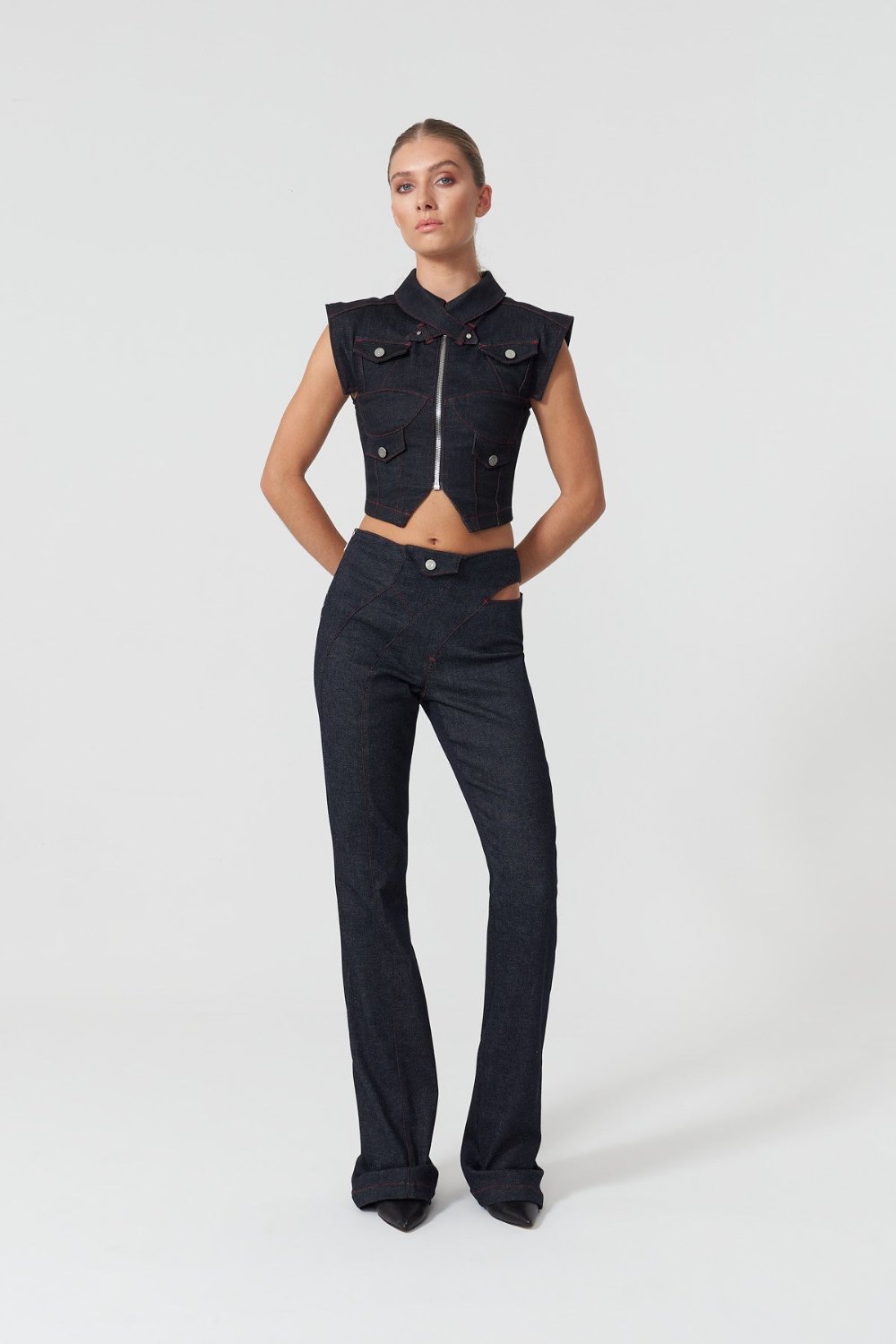 Jendue-Davidson Cut Out Wide Leg Pants-Kot Pantolon-1-roqelvaxirum.shop