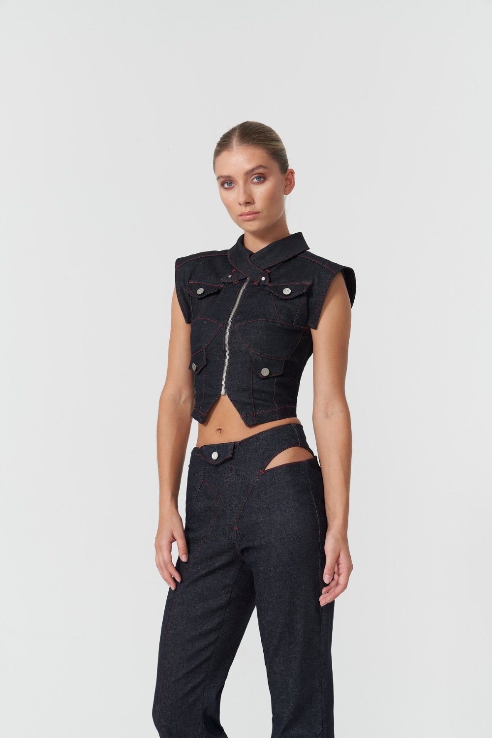Jendue-Davidson Cut Out Wide Leg Pants-Kot Pantolon-2-roqelvaxirum.shop