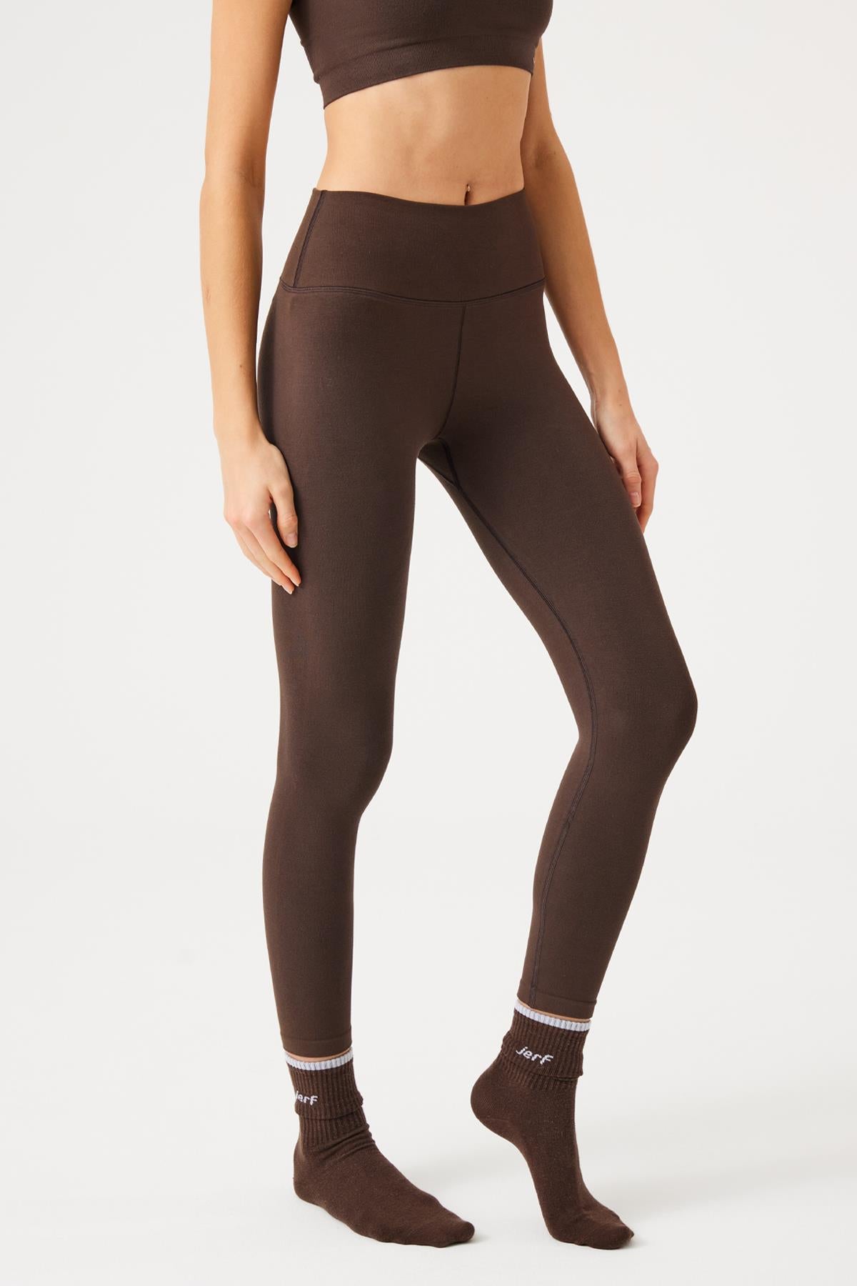 Jerf-Aura Yüksek Bel 7/8 Modal Tayt Koyu Kahve-Tayt-4-roqelvaxirum.shop