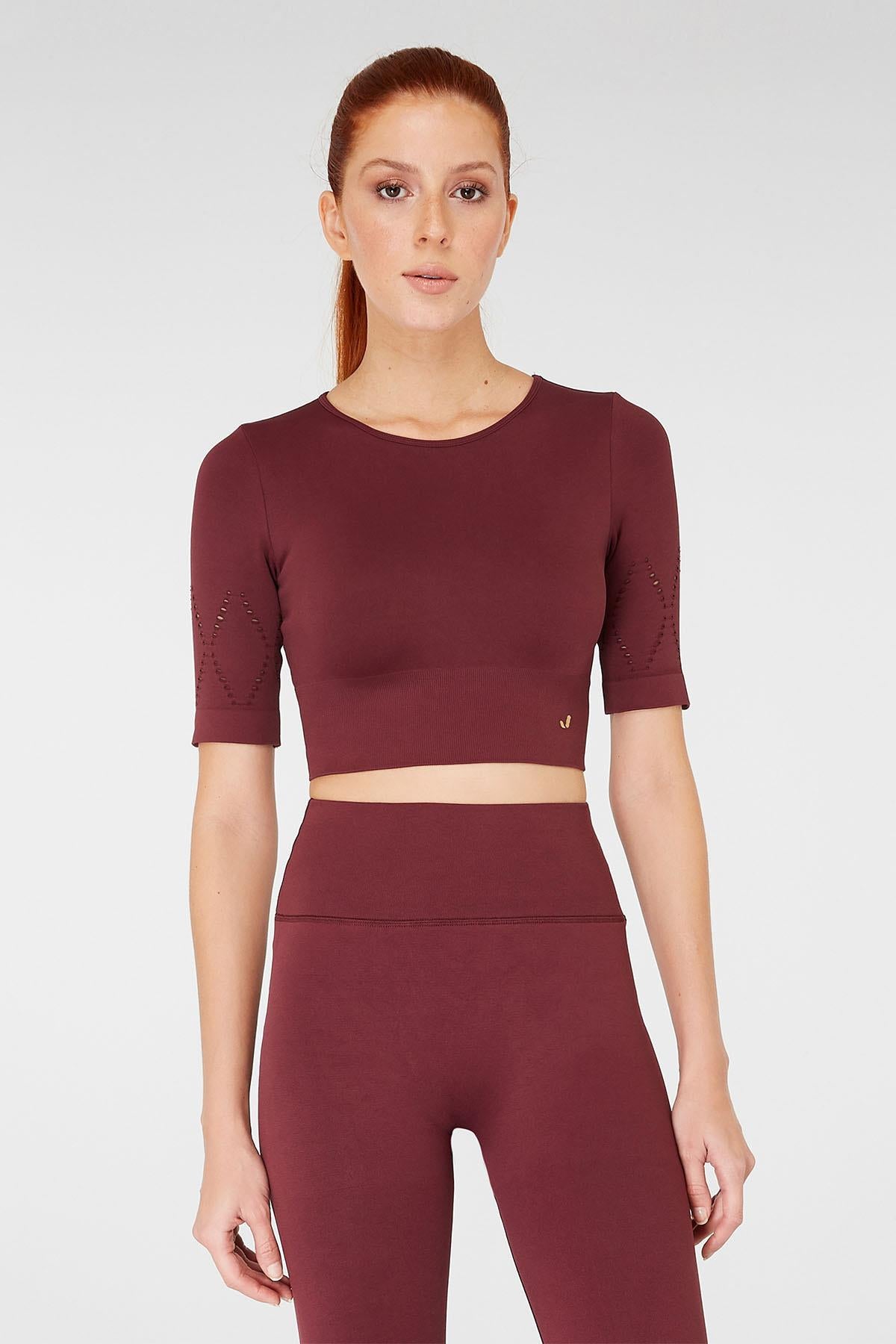 Jerf-Naples Kısa Kol Crop Top Econyl Bordo-Crop Top-2-roqelvaxirum.shop