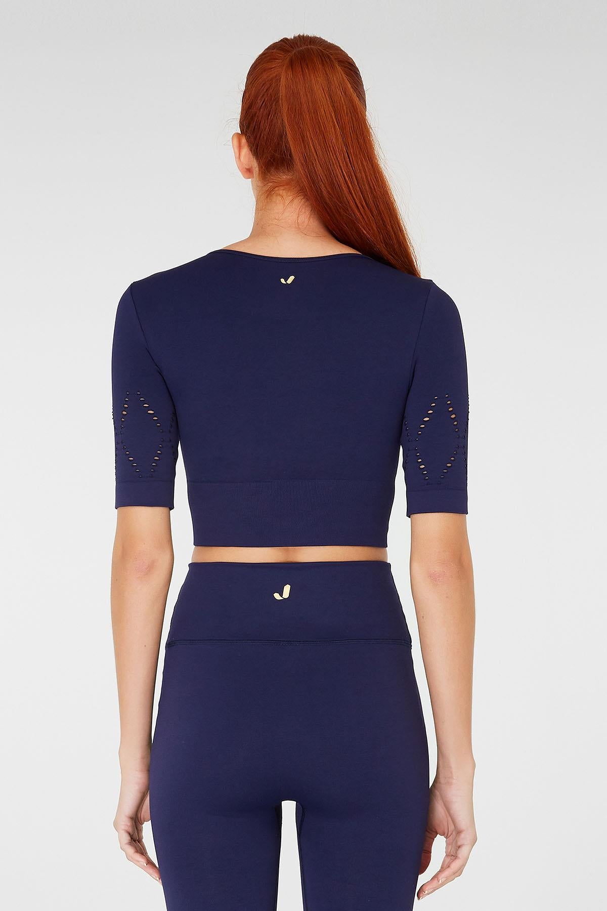 Jerf-Naples Kısa Kol Crop Top Econyl Lacivert-Crop Top-4-roqelvaxirum.shop