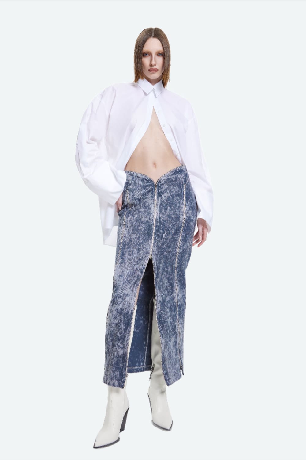 Khéla The Label Store-Manipulator Skirt In Gray Acid Wash-Etek-1-roqelvaxirum.shop
