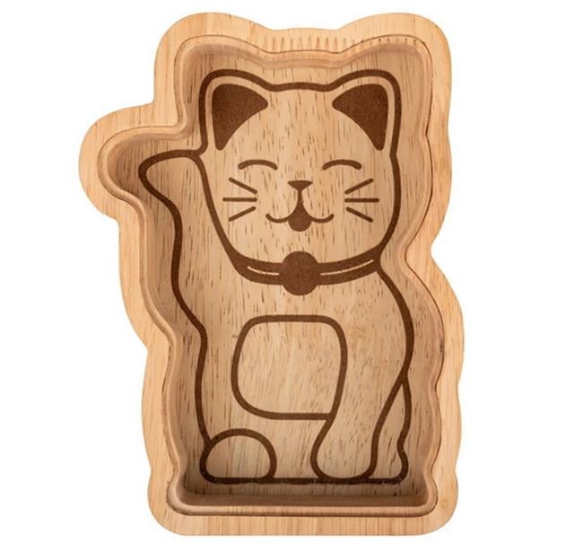 Kikkerland-Kikkerland Maneki Neko Luck Cat Şanslı Kedi Ahşap Kumbara-Kumbara-1-roqelvaxirum.shop