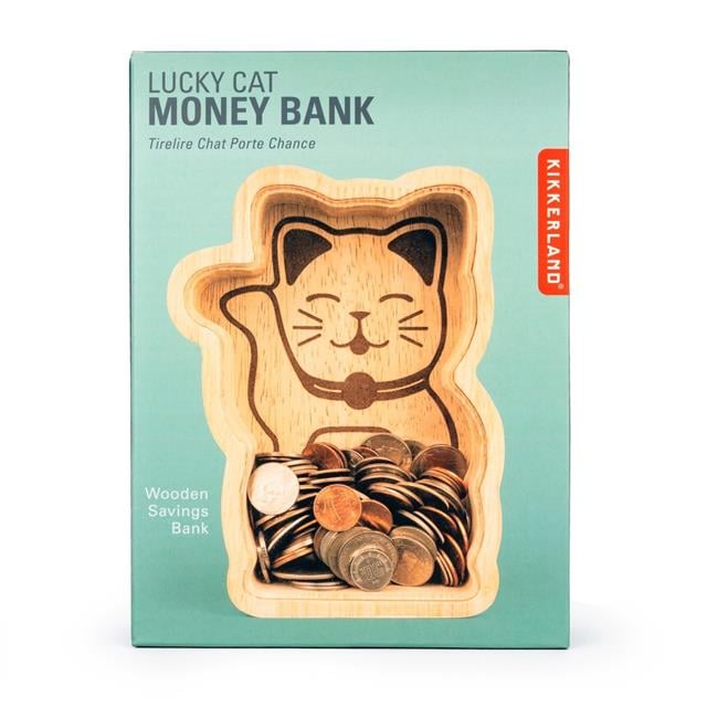 Kikkerland-Kikkerland Maneki Neko Luck Cat Şanslı Kedi Ahşap Kumbara-Kumbara-4-roqelvaxirum.shop