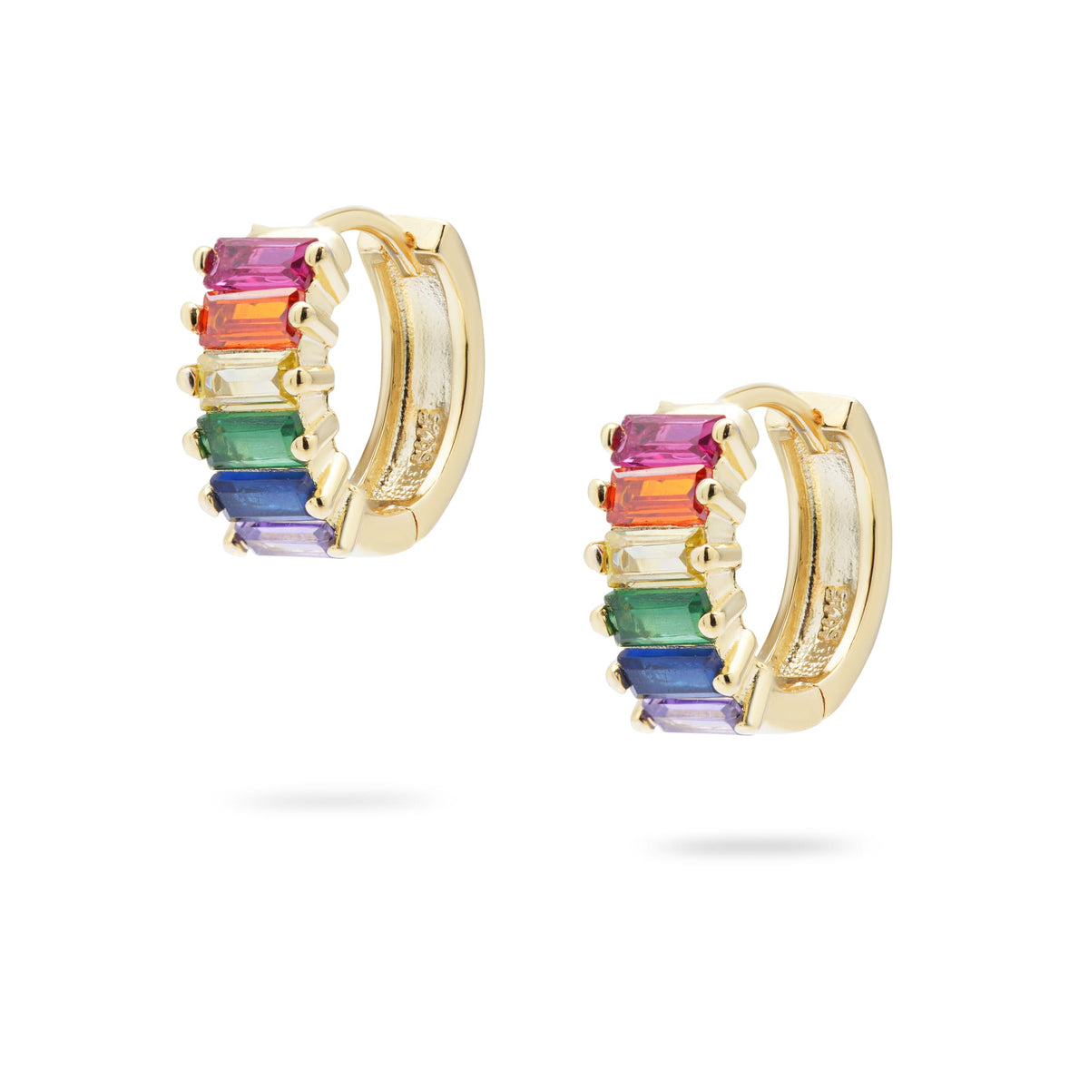 Kimolos-Rainbow Day 925 Ayar Gümüş Renkli Baget Taşlı Halka Küpe-1-roqelvaxirum.shop