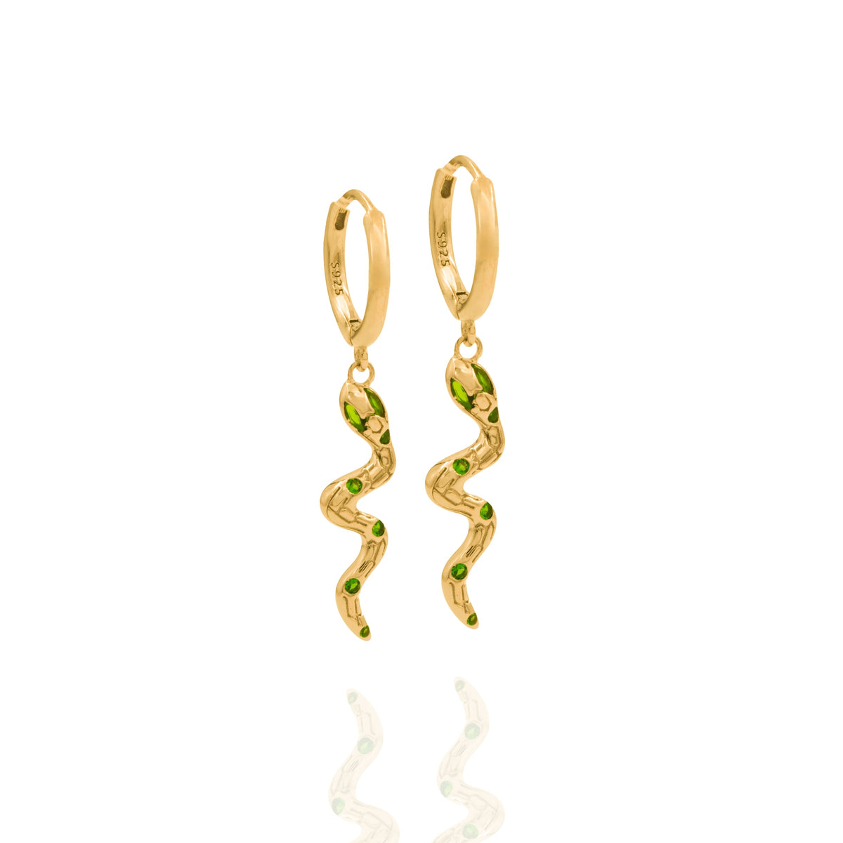 Kimolos-Viper's Kiss 925 Ayar Gümüş Yeşil Zirkon Taşlı Yılan Küpe-1-roqelvaxirum.shop