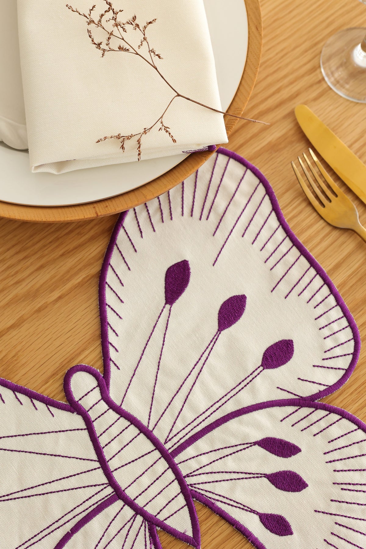 Km Home Collection-2'li Set Mor Kelebek Pamuk Amerikan Servis-Sunum Aksesuarları-2-roqelvaxirum.shop