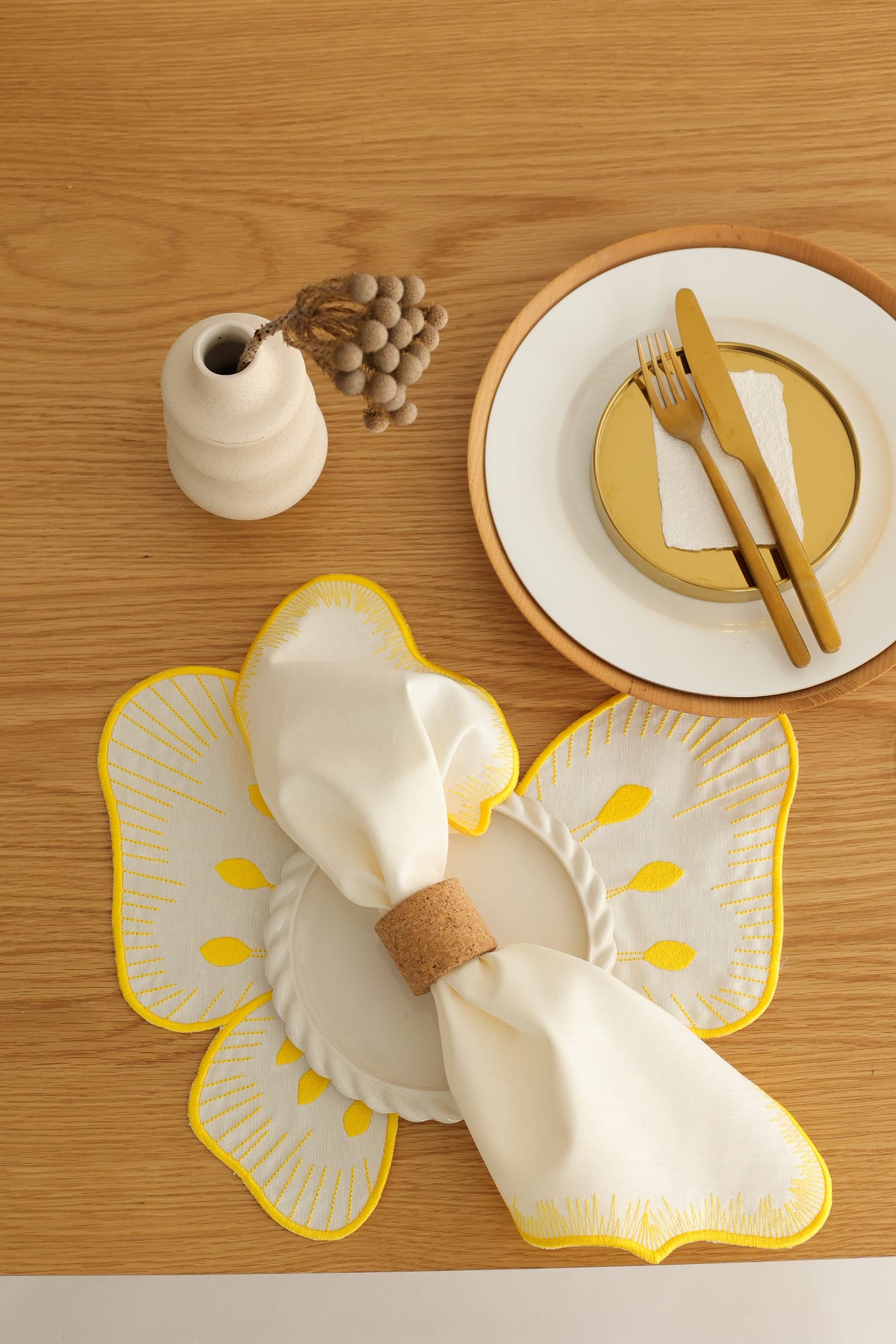 Km Home Collection-2'li Set Sarı Kelebek Pamuk Amerikan Servis-Sunum Aksesuarları-2-roqelvaxirum.shop