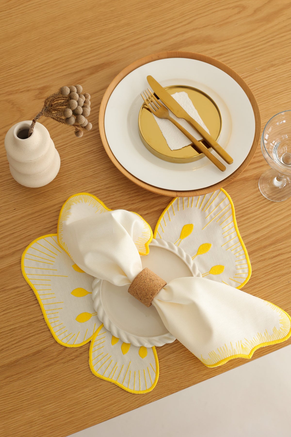 Km Home Collection-2'li Set Sarı Kelebek Pamuk Amerikan Servis-Sunum Aksesuarları-3-roqelvaxirum.shop