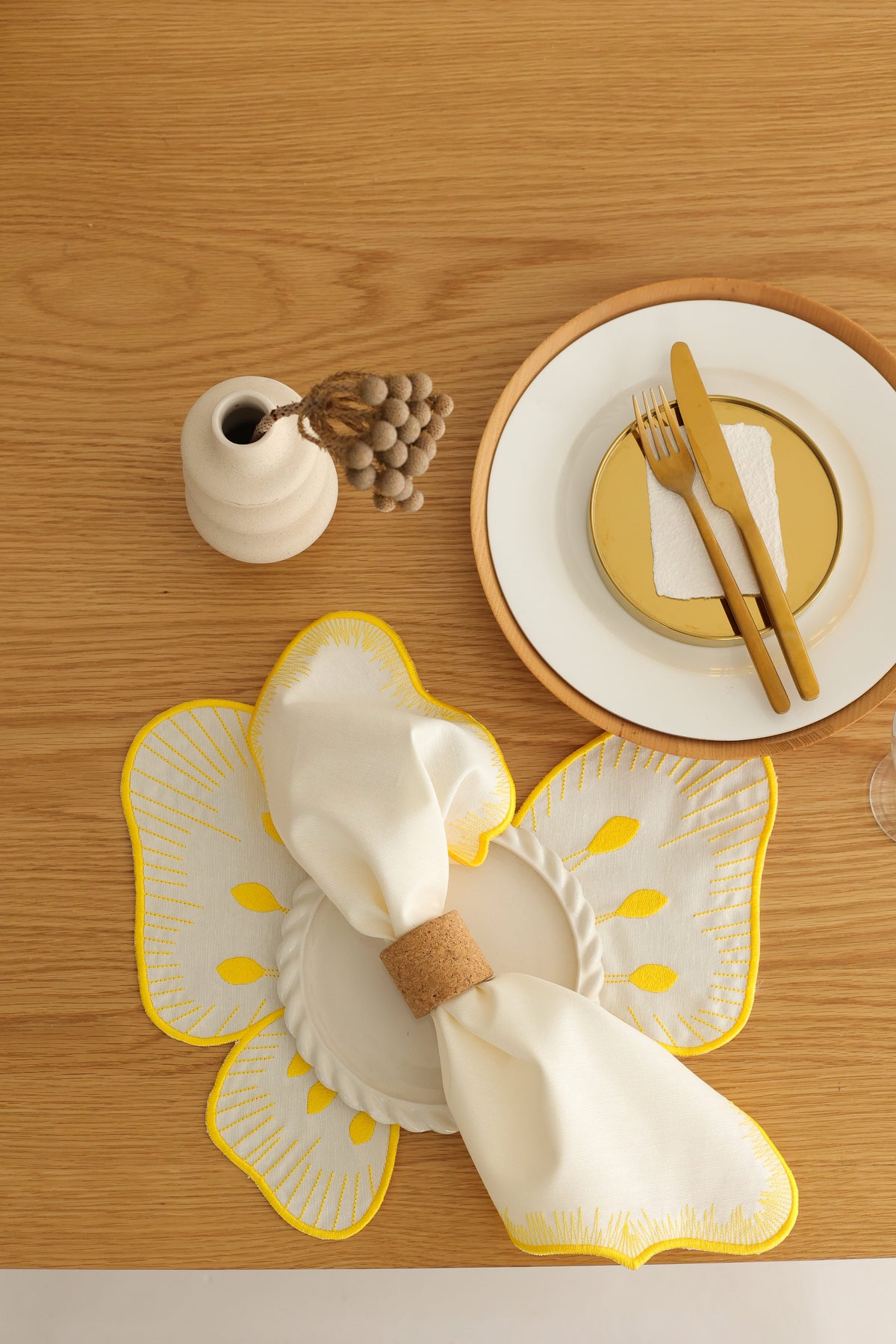 Km Home Collection-2'li Set Sarı Pikolu Pamuk Peçete-Sunum Aksesuarları-1-roqelvaxirum.shop