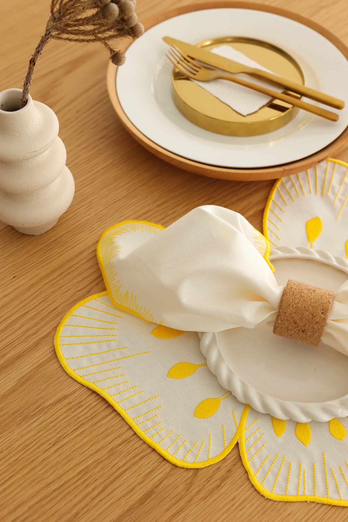 Km Home Collection-2'li Set Sarı Pikolu Pamuk Peçete-Sunum Aksesuarları-2-roqelvaxirum.shop