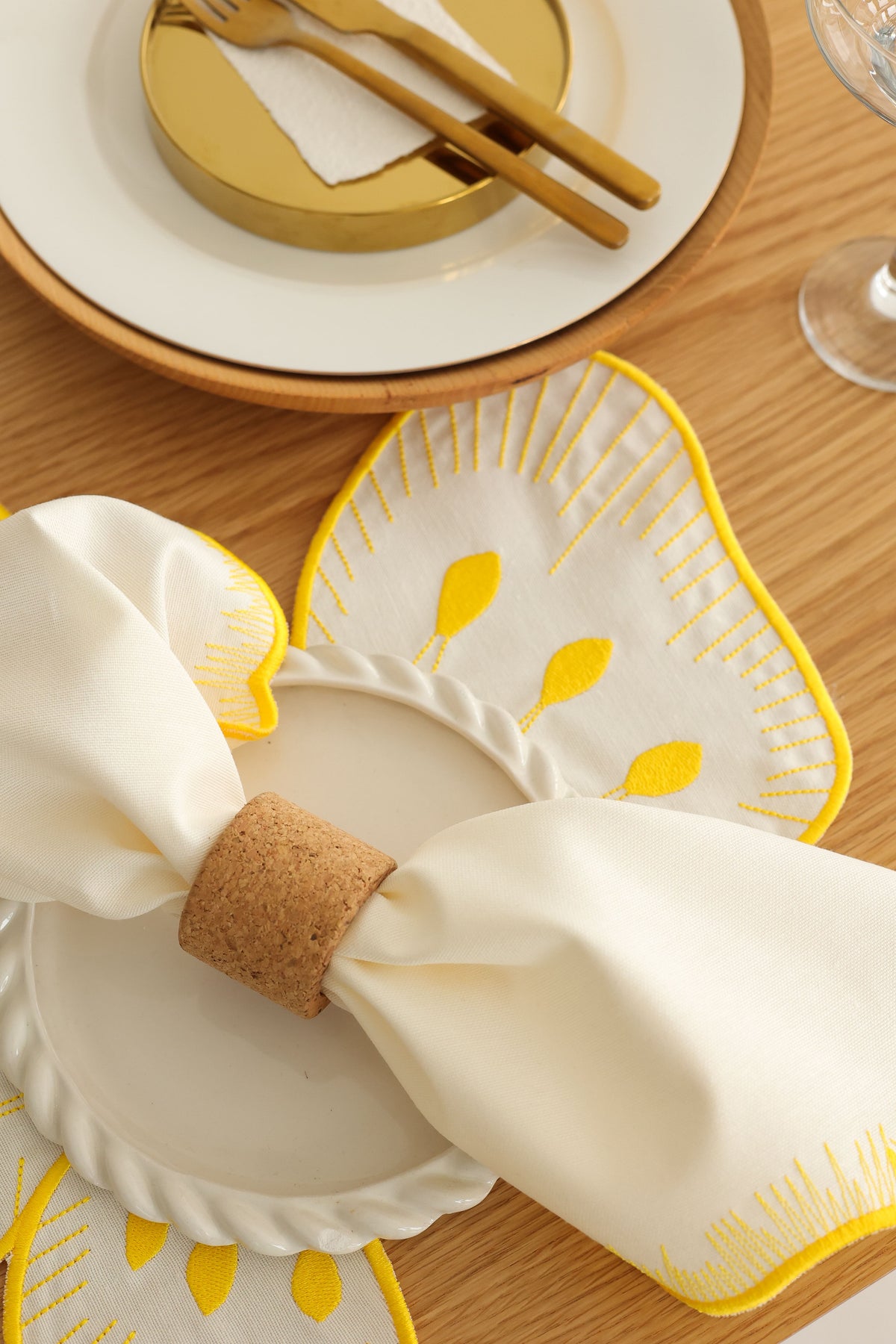 Km Home Collection-2'li Set Sarı Pikolu Pamuk Peçete-Sunum Aksesuarları-5-roqelvaxirum.shop