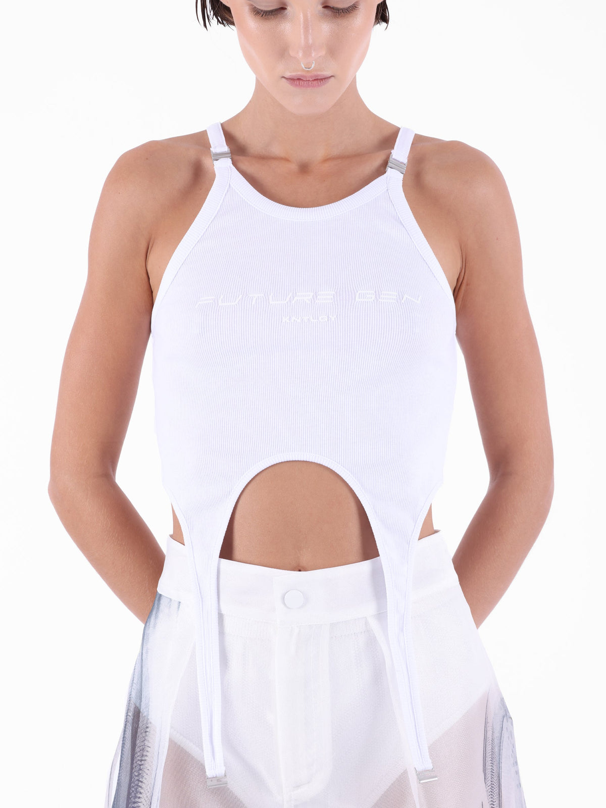 Kntlgy-White Halter Neck T-Shirt-T-Shirts-3-roqelvaxirum.shop