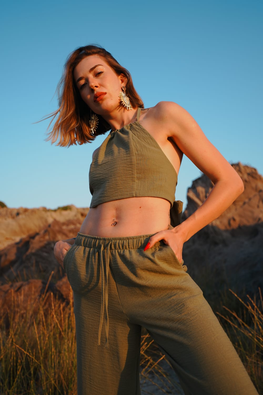 Koi People-%100 Keten Bağlamalı Crop Bluz-Crop Top-1-roqelvaxirum.shop