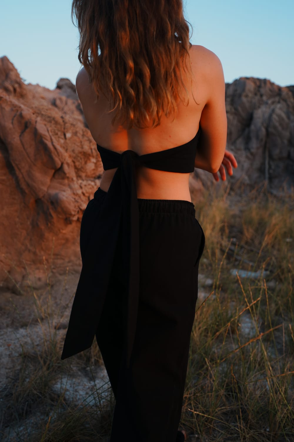 Koi People-%100 Keten Bağlamalı Crop Bluz-Crop Top-1-roqelvaxirum.shop