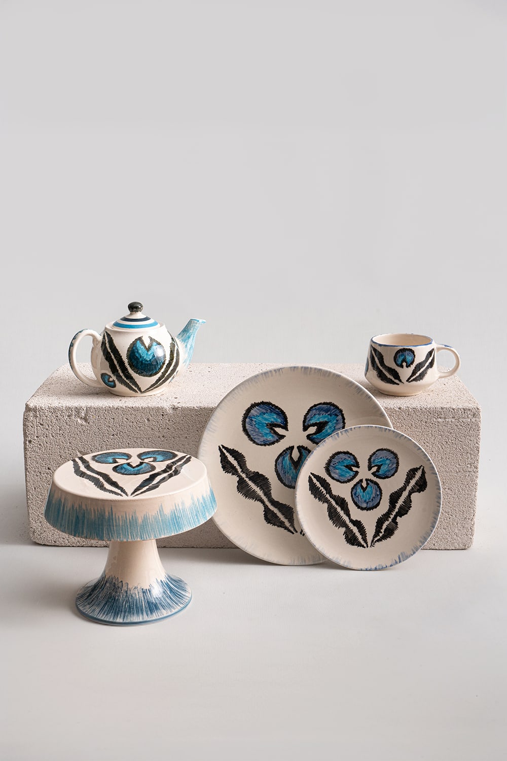 La Casa Antica-Seramik Pasta Standı - Chintamani Mavi (Küçük)-Pasta Standı-2-roqelvaxirum.shop