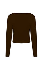 Jarse Kayık Yaka Crop Bluz ve Drapeli İspanyol Paça Pantolon Takım, Kahverengi - 4