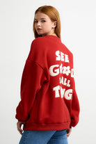 Kırmızı See Good In All Things Nakışlı Oversize Sweatshirt