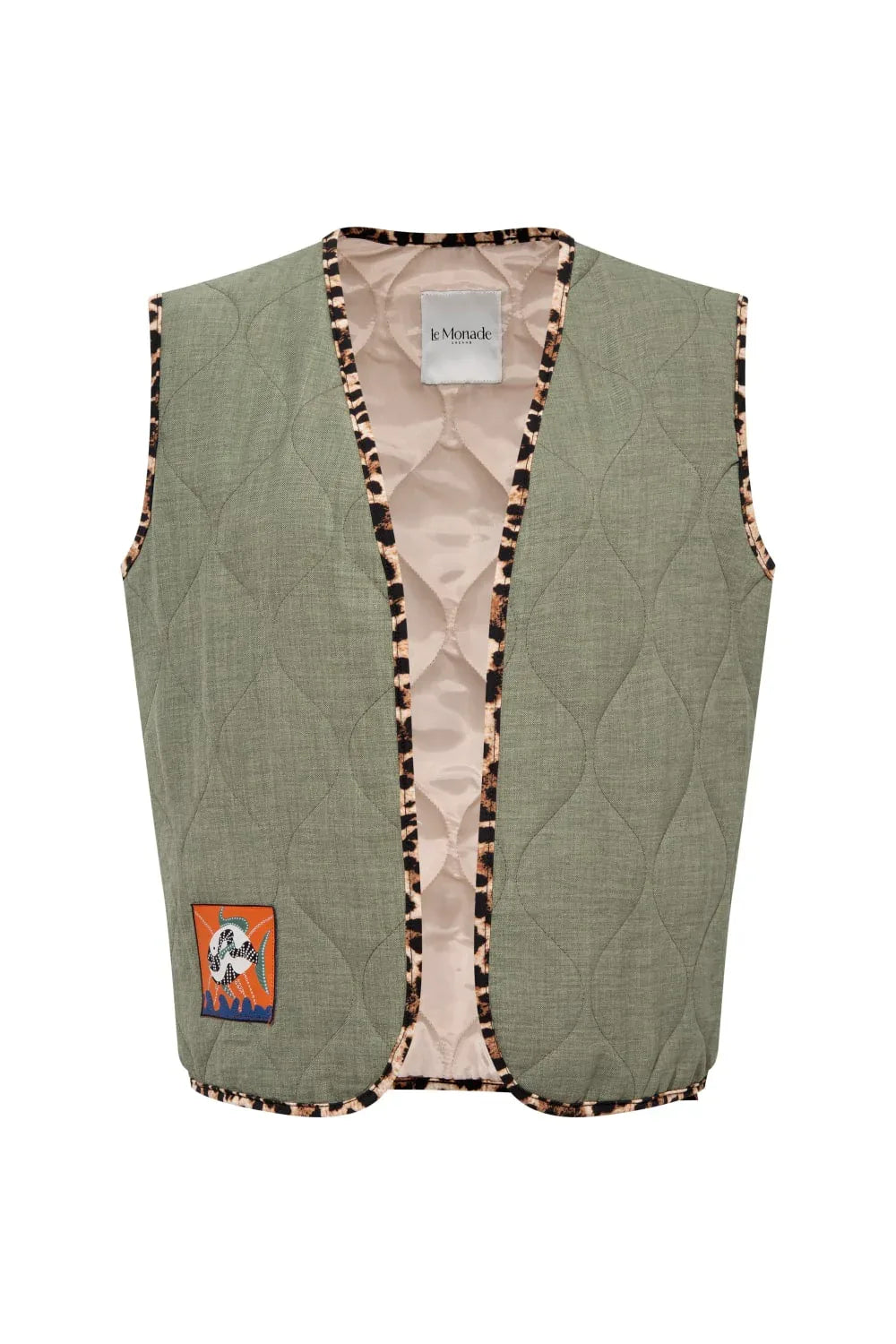 Le-Monade Dreams-Düz Haki Leopar Biye Detaylı Yelek-Yelek-1-roqelvaxirum.shop