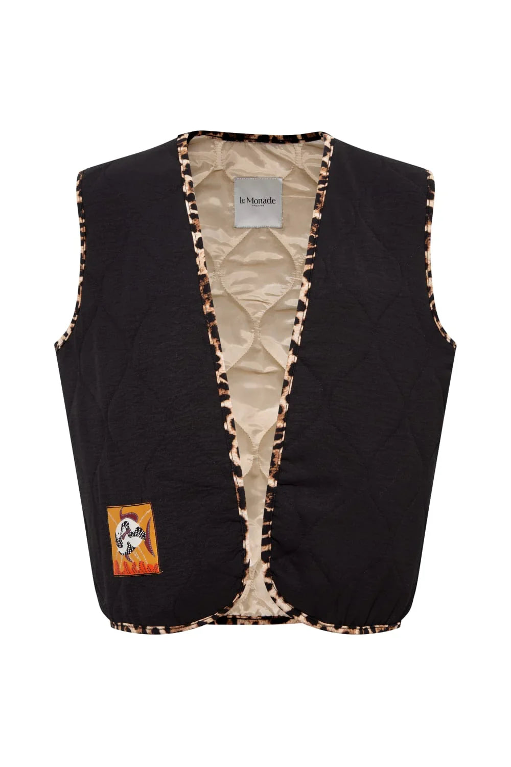 Le-Monade Dreams-Düz Siyah Leopar Biye Detaylı Yelek-Yelek-1-roqelvaxirum.shop