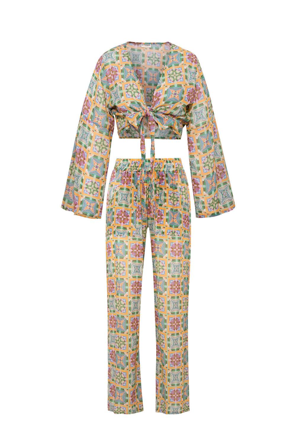 Le-Monade Dreams-Girlfriend Önden Bağlamalı Geometrik Desenli Bluz-Bluz-3-roqelvaxirum.shop
