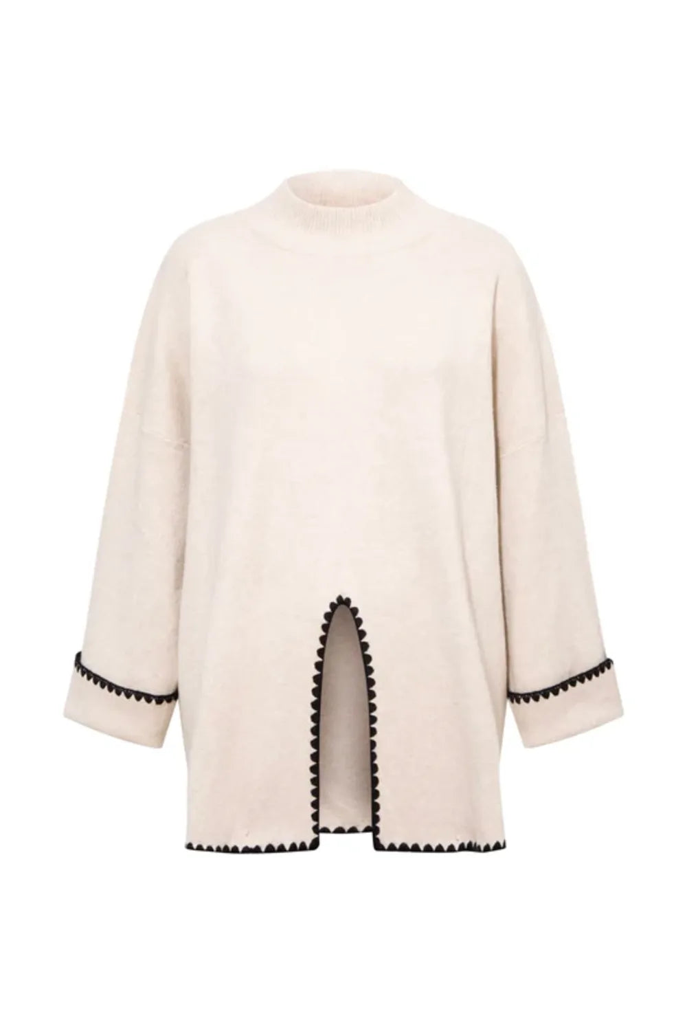 Le-Monade Dreams-Triko Ekru Siyah Sıçandiş Nakışlı Oversize Tunik-Kazak & Triko-1-roqelvaxirum.shop