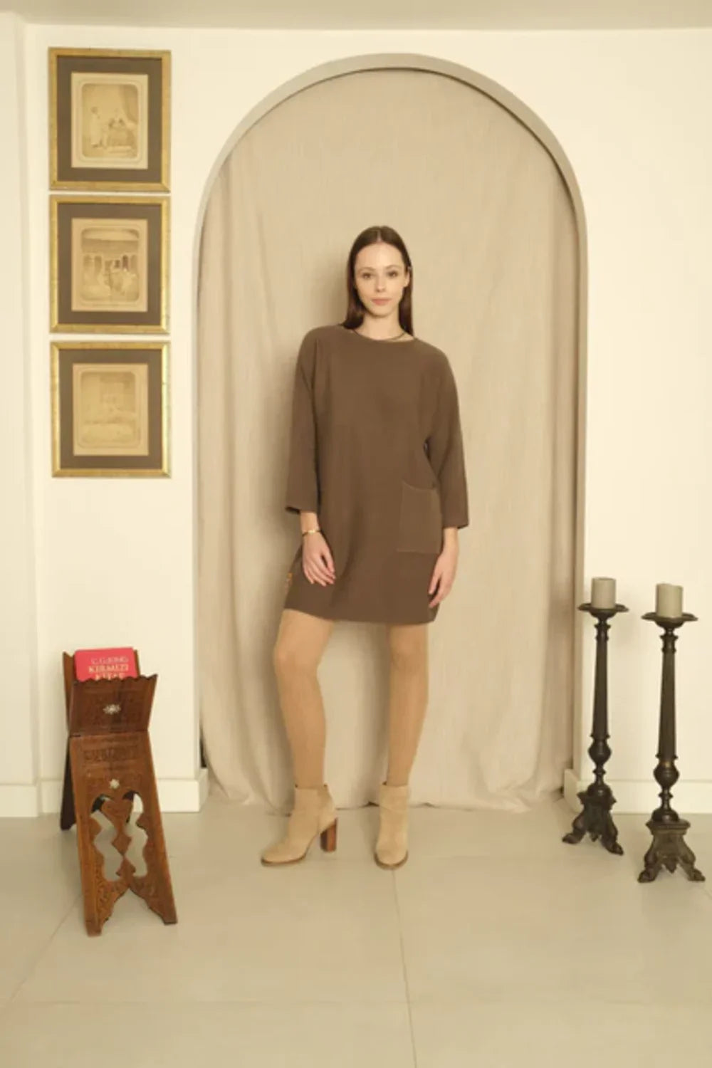 Le-Monade Dreams-Triko Haki Kısa Elbise-Elbise-3-roqelvaxirum.shop