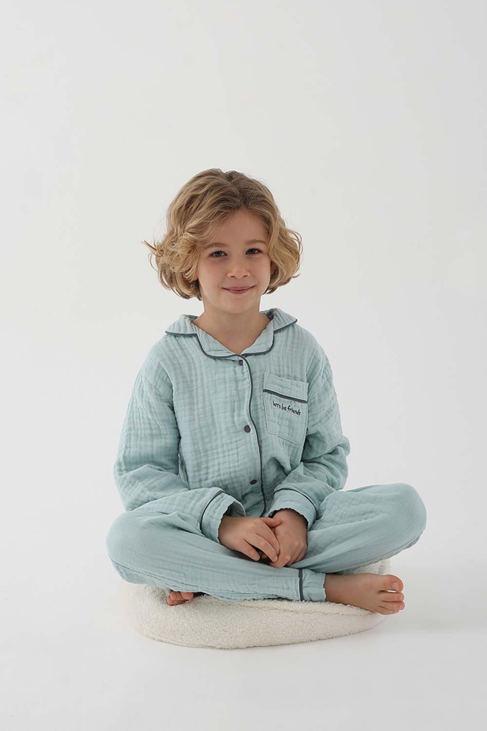 Let's Be Friends-Organik Muslin Pijama Takımı - Mint Yeşili-Pijama Takımı-2-roqelvaxirum.shop