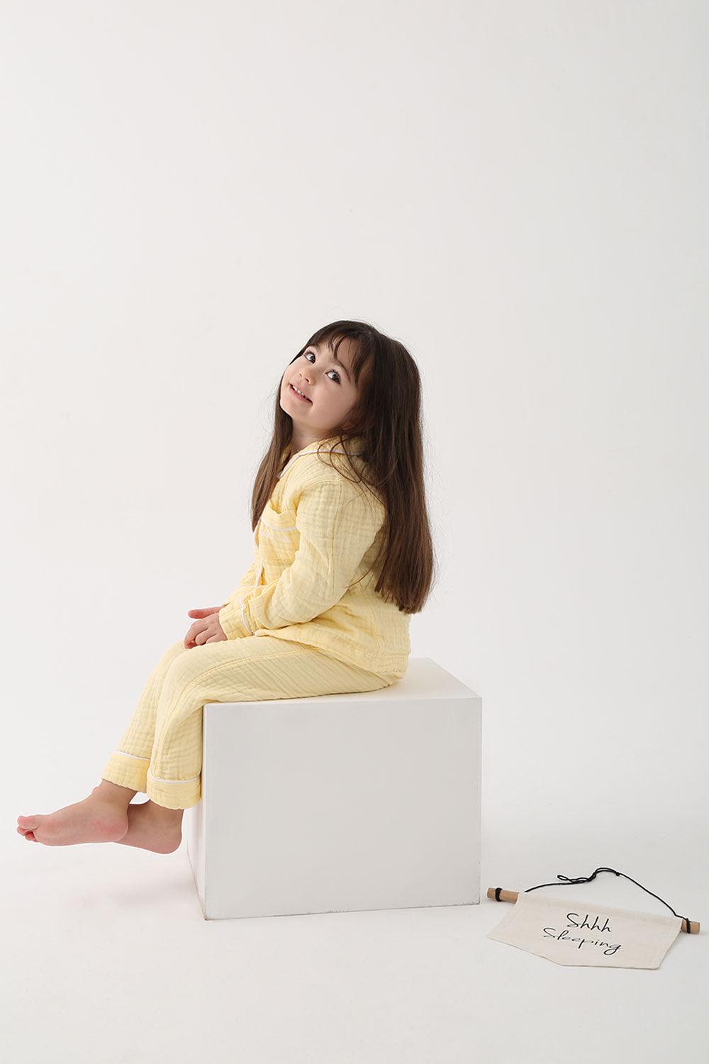 Let's Be Friends-Organik Muslin Pijama Takımı - Sarı-Pijama Takımı-4-roqelvaxirum.shop