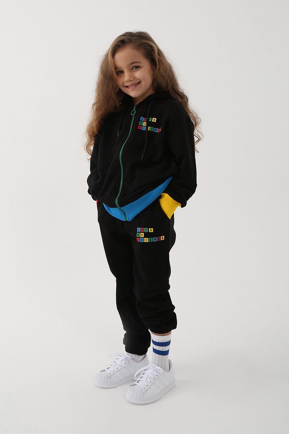 Let's Be Friends-Zipli Hoodie - Siyah-Sweatshirts & Hoodies-2-roqelvaxirum.shop
