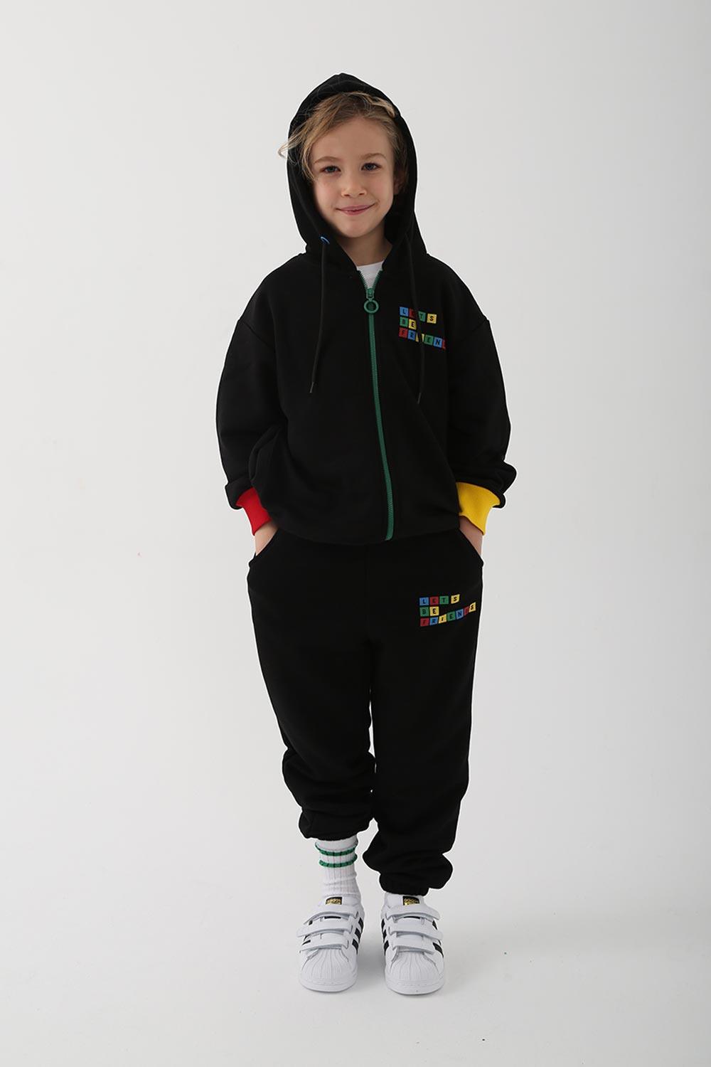 Let's Be Friends-Zipli Hoodie Takım 2 Parça - Siyah-Alt - Üst Takım-1-roqelvaxirum.shop