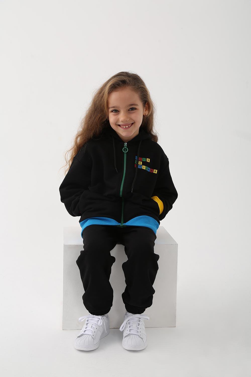 Let's Be Friends-Zipli Hoodie Takım 2 Parça - Siyah-Alt - Üst Takım-3-roqelvaxirum.shop