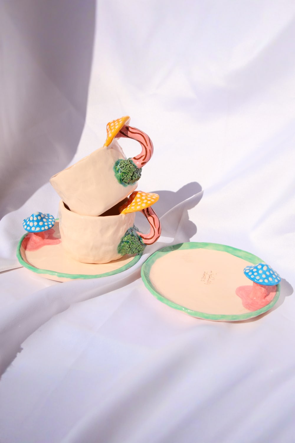 Lily & Loly Ceramics-Renkli Magic Mushrooms Mantarlı Türk Kahvesi Fincan Seti 2'li-Bardak-2-roqelvaxirum.shop