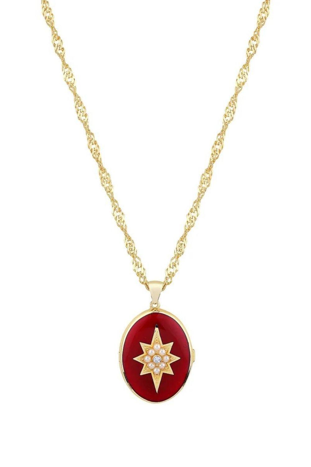 Linya Jewellery-Bordo Mineli Kutup Yıldızı Madalyon Kolye-Kolye-1-roqelvaxirum.shop