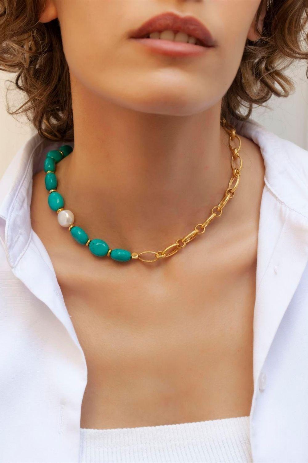 Linya Jewellery-Comiso Turkuaz Zincir Kolye-Kolye-3-roqelvaxirum.shop