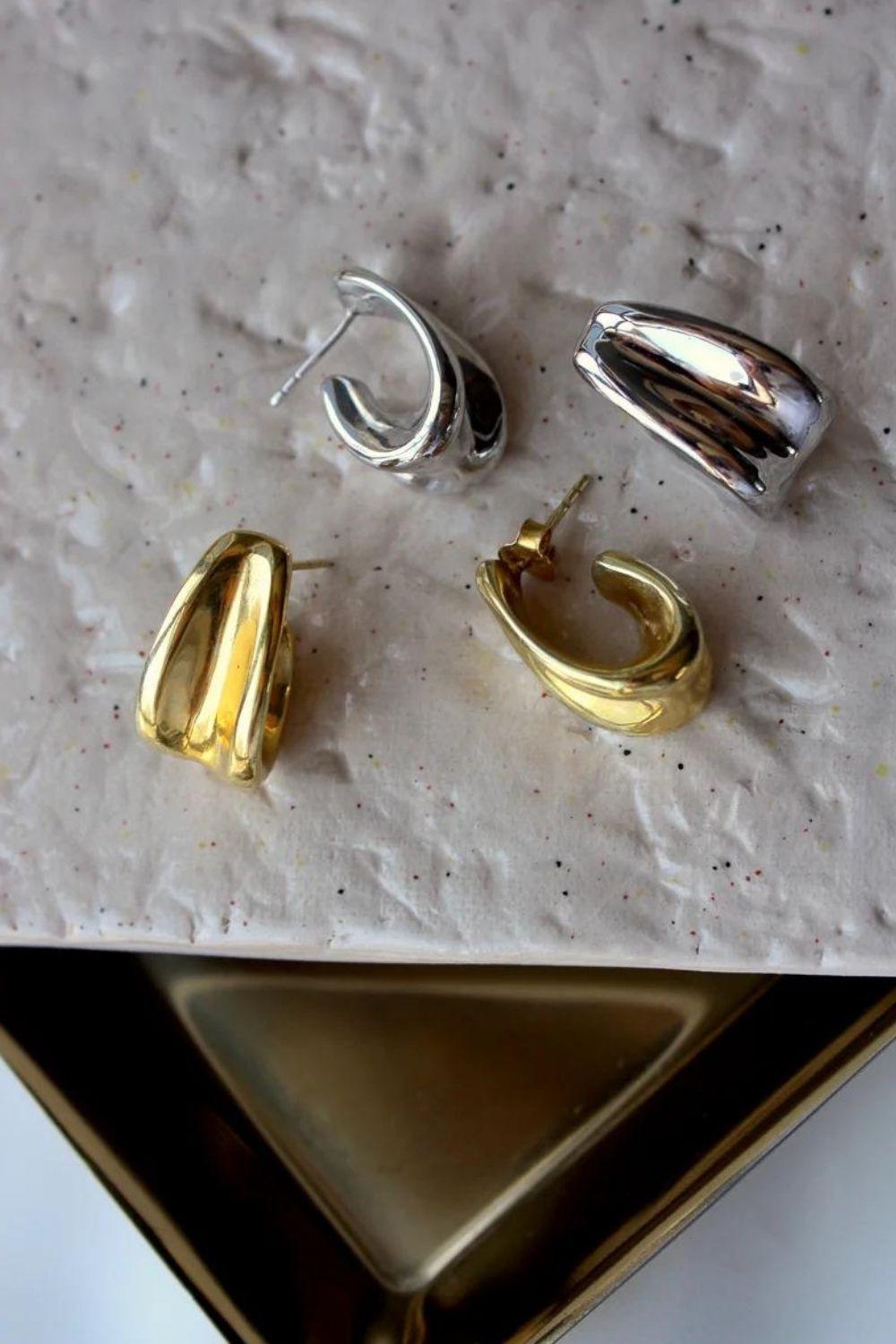 Linya Jewellery-Erica Amorf Halka Küpe Gold-Küpe-3-roqelvaxirum.shop
