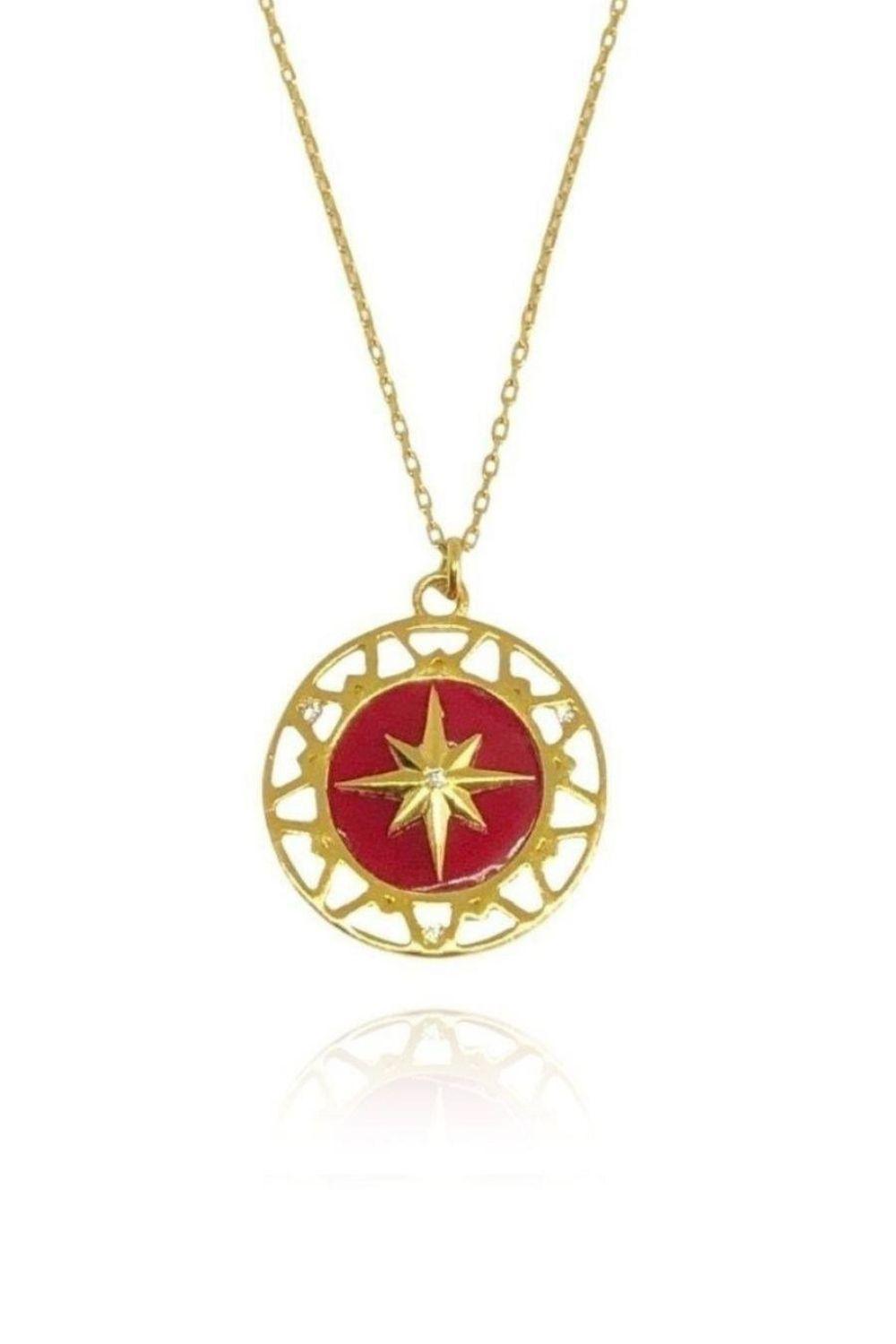 Linya Jewellery-Kırmızı Mineli Kutup Yıldız Kolye-Kolye-1-roqelvaxirum.shop