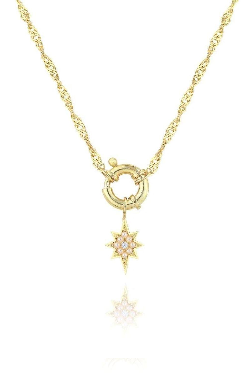 Linya Jewellery-Kutup Yıldızı Kilitli İncili Kolye Gold-Kolye-1-roqelvaxirum.shop