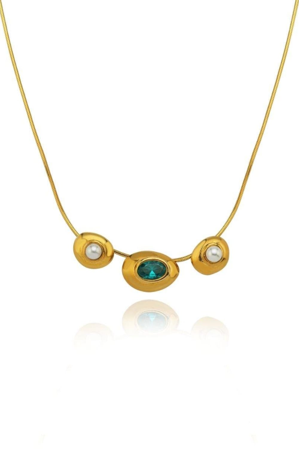 Linya Jewellery-Luna Yeşil Taşlı İncili Kolye-Kolye-1-roqelvaxirum.shop