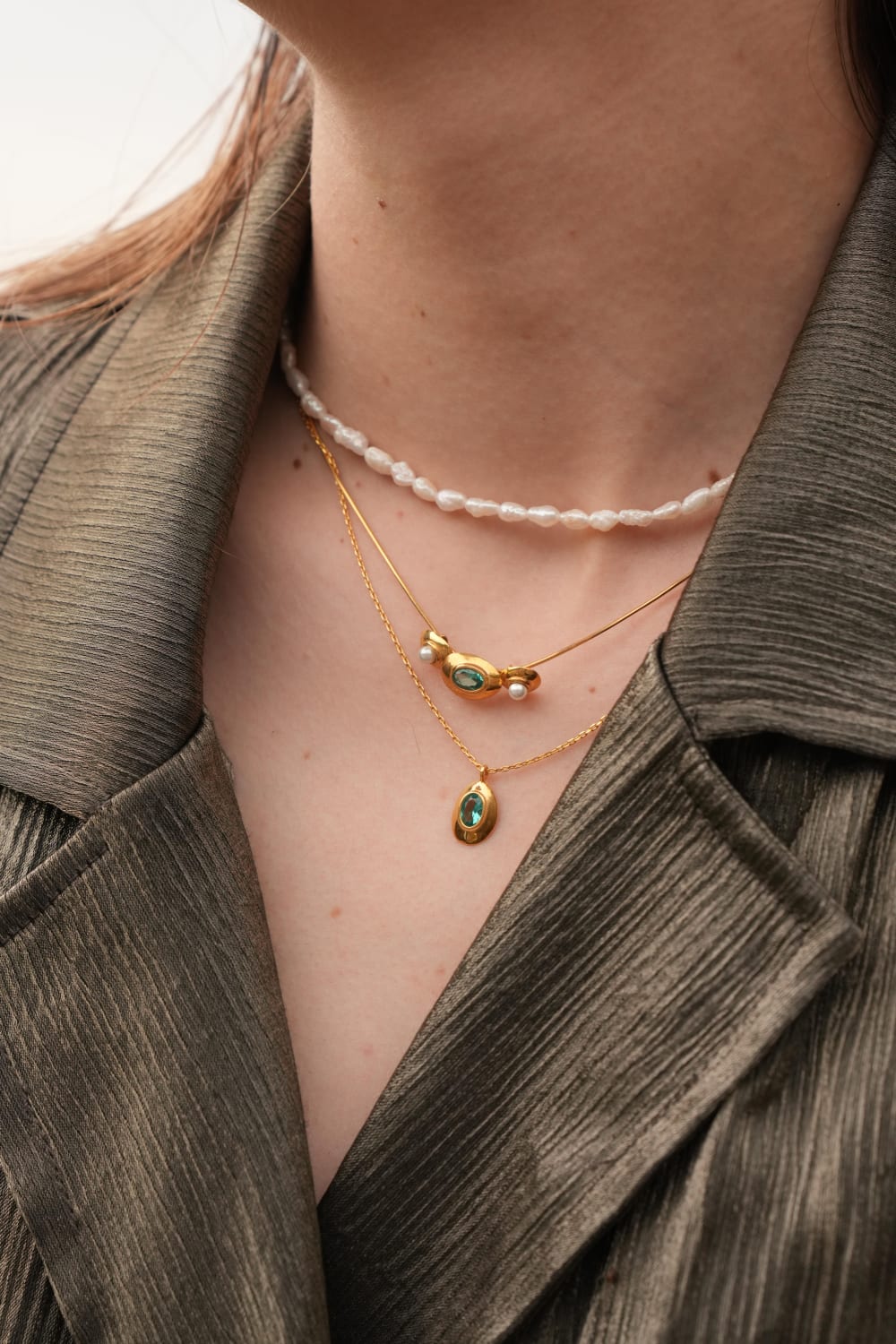 Linya Jewellery-Luna Yeşil Taşlı İncili Kolye-Kolye-3-roqelvaxirum.shop