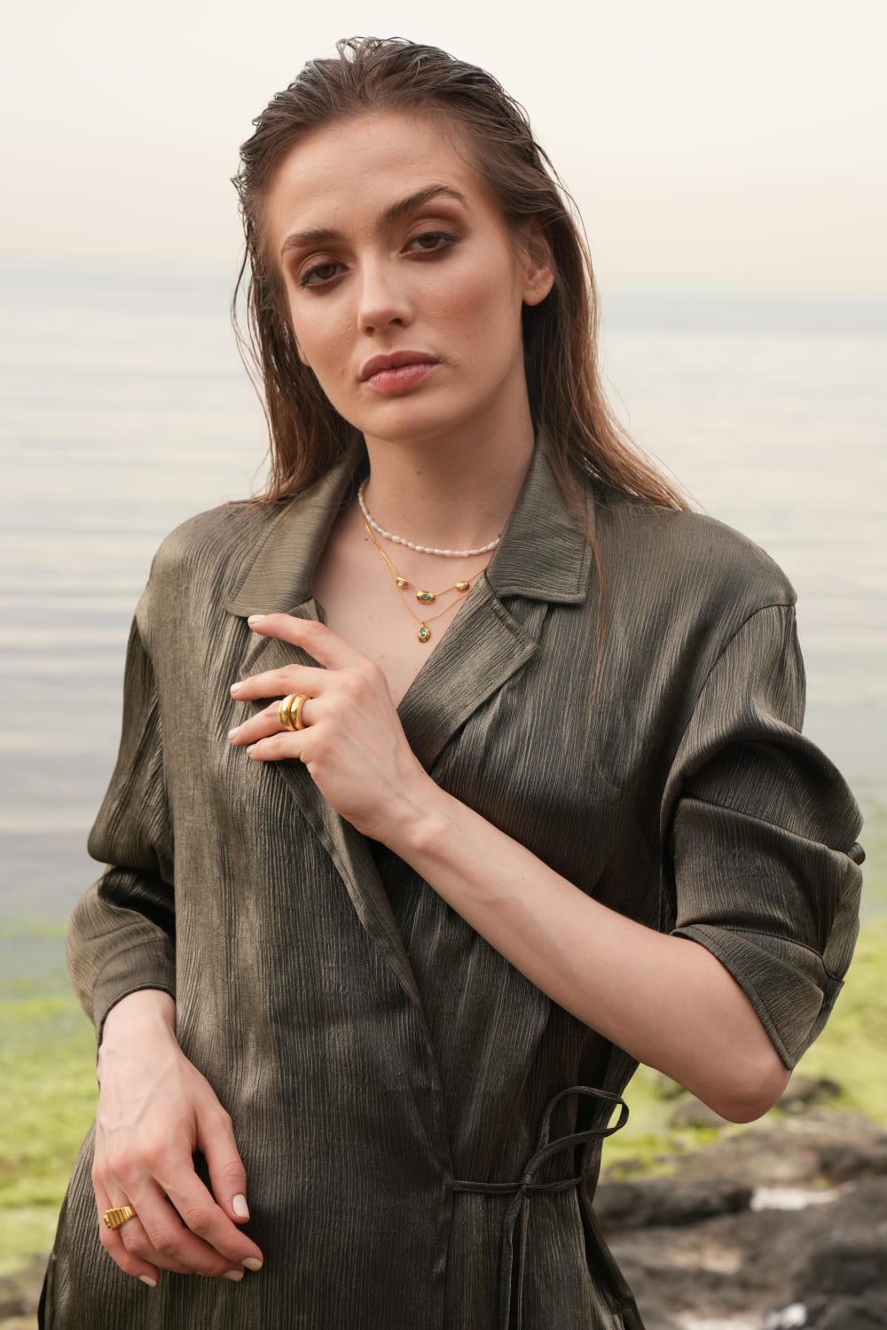 Linya Jewellery-Luna Yeşil Taşlı İncili Kolye-Kolye-4-roqelvaxirum.shop